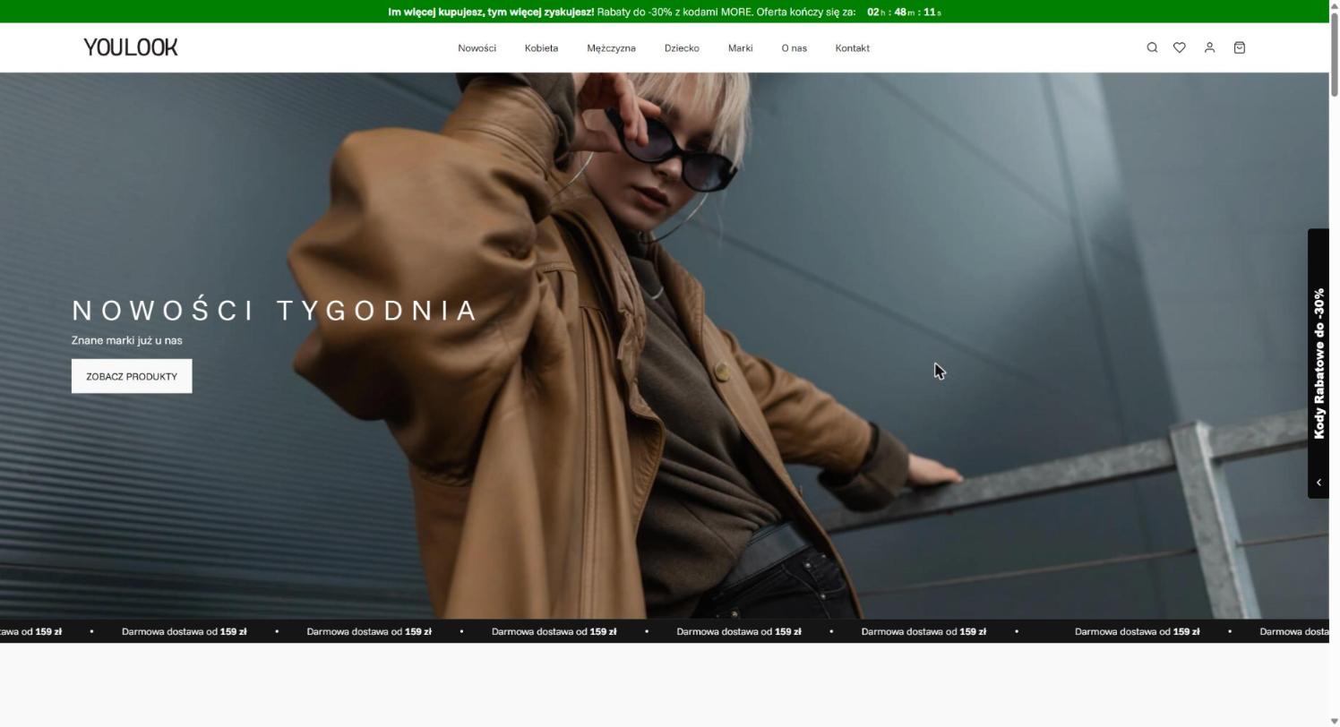 Sklep YouLook.pl otwarty na laptopie i na smartfonie obok siebie: ta sama strona kategorii z odzieżą w wersji desktop i mobilnej